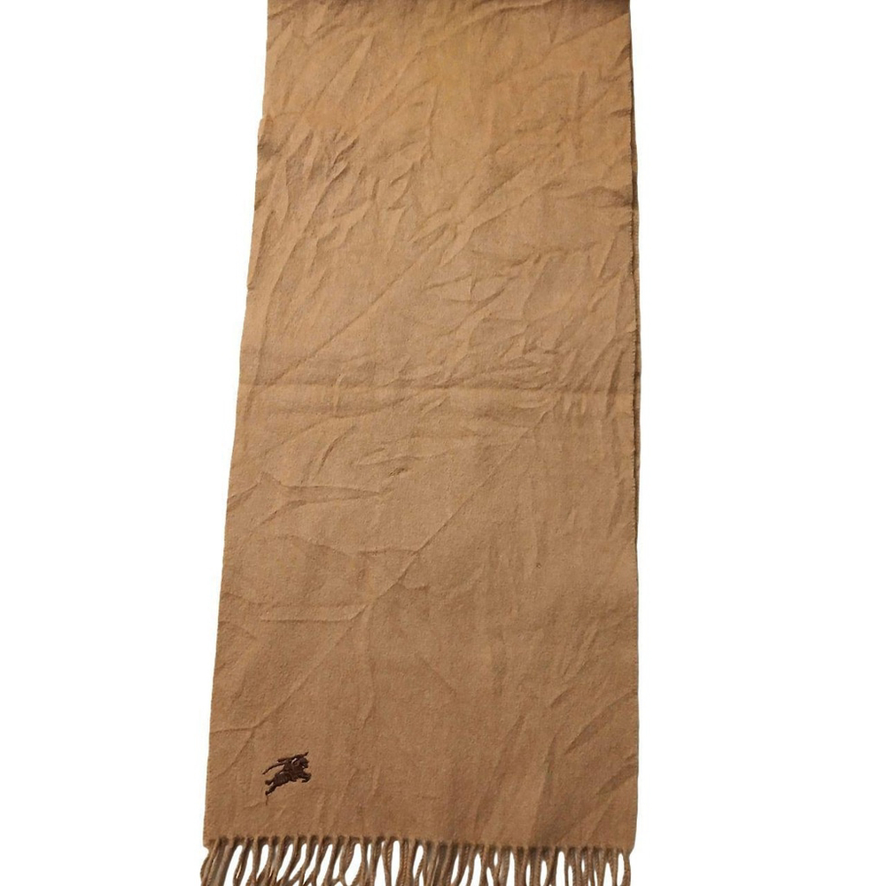 Luxury Vintage Brown Cashmere Burberry Scarf Embroidered Logo